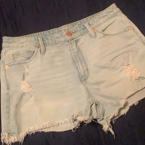 High rise light wash denim shorts